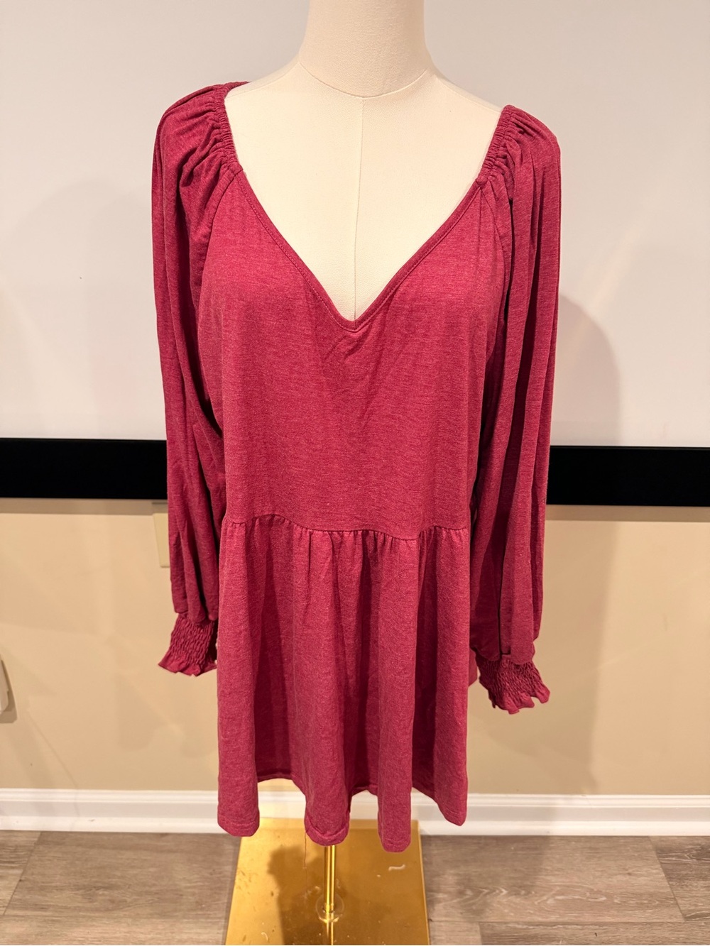 V-Neck Long Sleeve Babydoll Top - Deep Berry NWOT - Picture 2 of 7